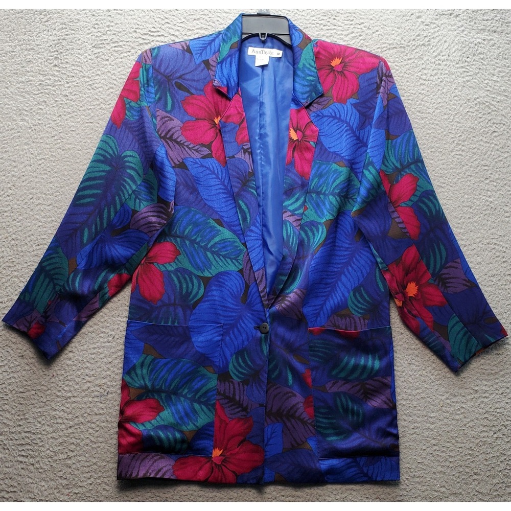VTG Ann Taylor Blazer Jacket Womens 6 Multi Floral Shoulder Pads Single-Breasted